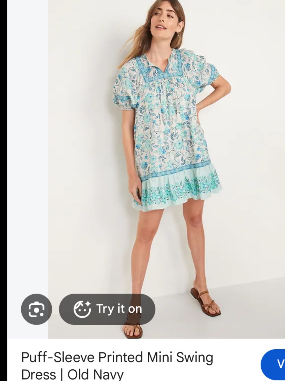 Old Navy Aqua and Mint Floral Puff-Sleeve Mini Dress